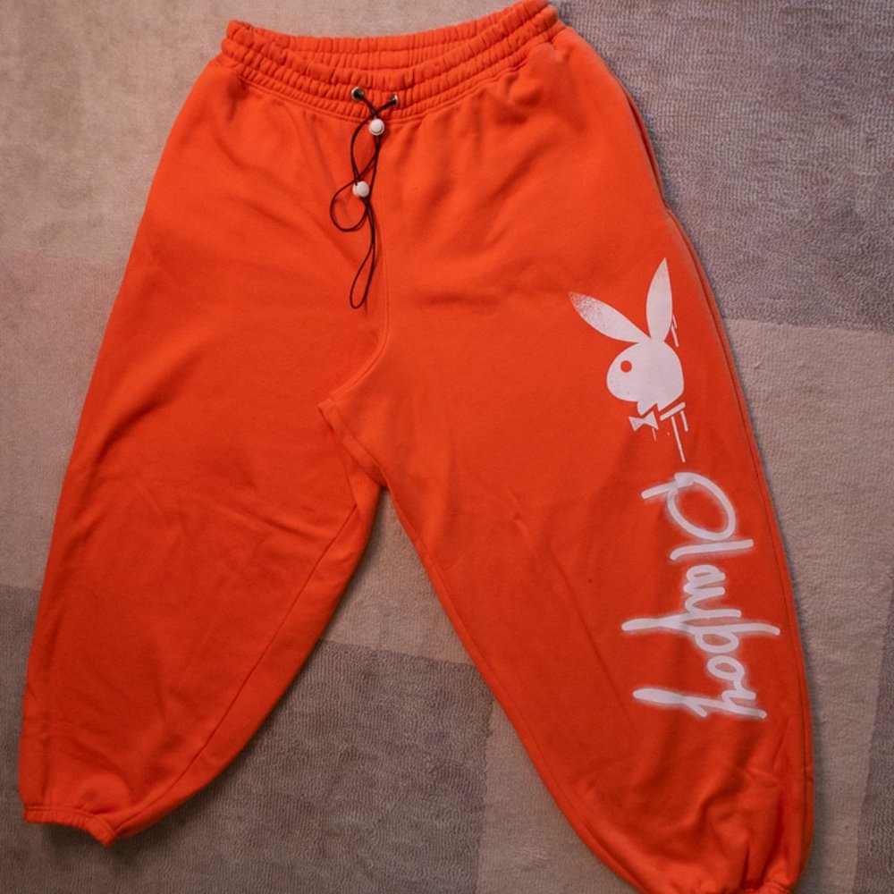 Playboy X MISSGUIDED Orange baggy sweatpants sz 12